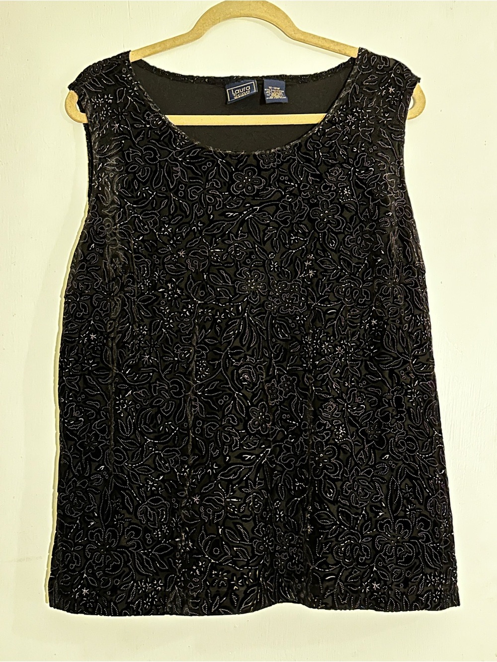 Laura Ashley Vintage Inspired Black Beaded Floral Sleeveless Shell
